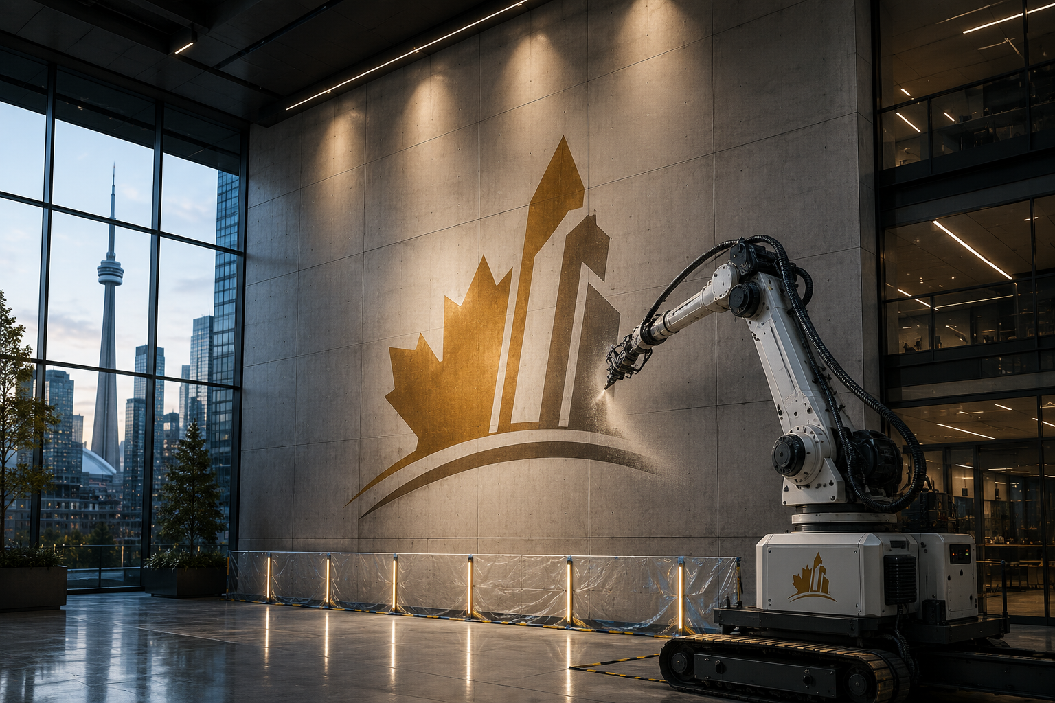 Concept image of robotic painting technology representing Maple Tech's future innovation.