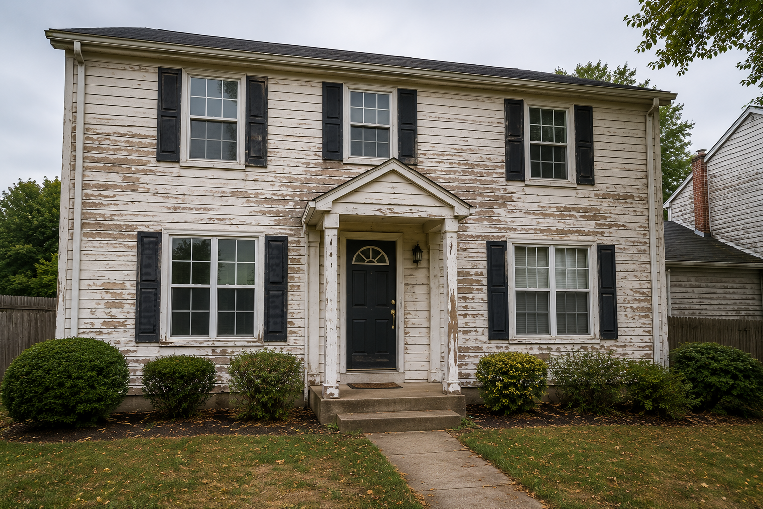 Before view of weathered exterior surfaces