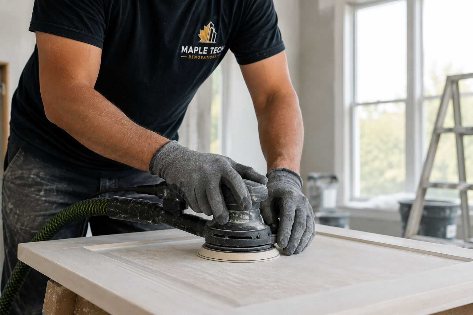 Maple Tech worker sanding a wood surface
